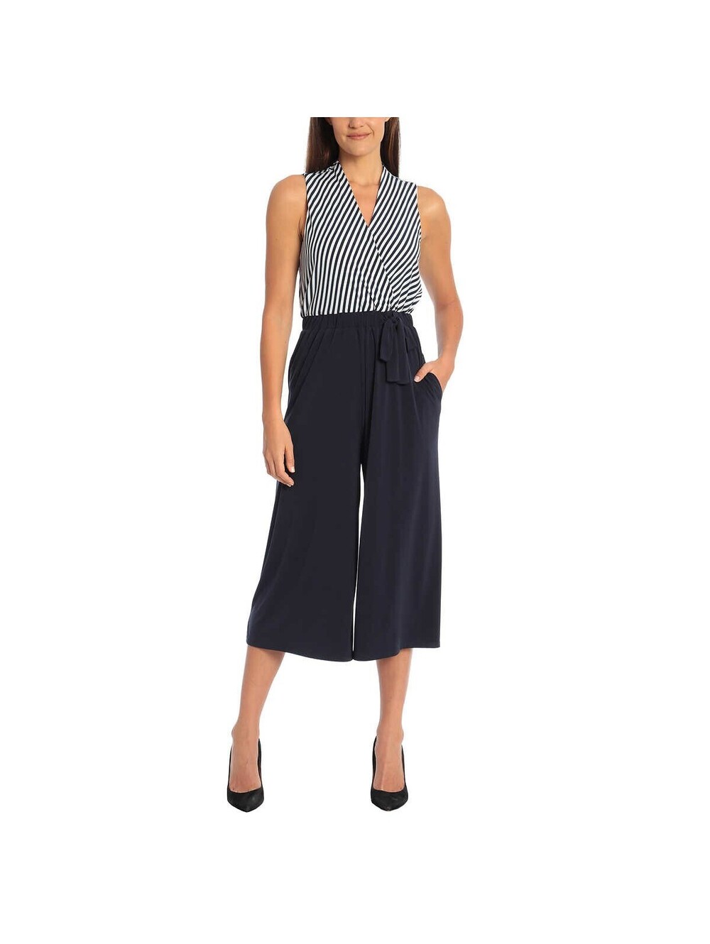 Sandra Darren Womens Belted Crop Jumpsuit Size L